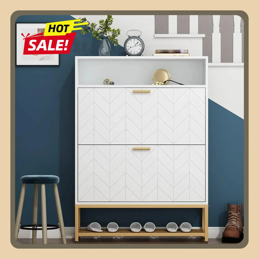 Shoe Cabinet with 2 Flip Drawers Narrow Entryway Organizer Storage