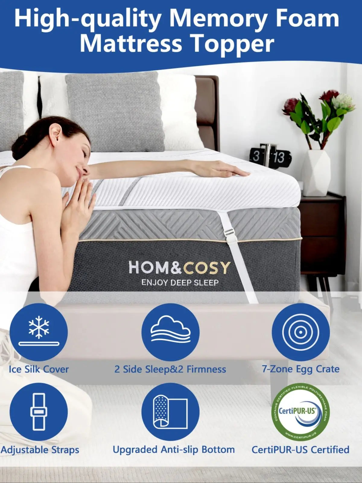 Ljustra 4-Inch Cooling Gel Memory Foam Mattress Topper for Pain Relief