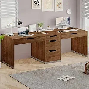 Two Person Desk with 5 Drawers Extra Long Computer Workstation