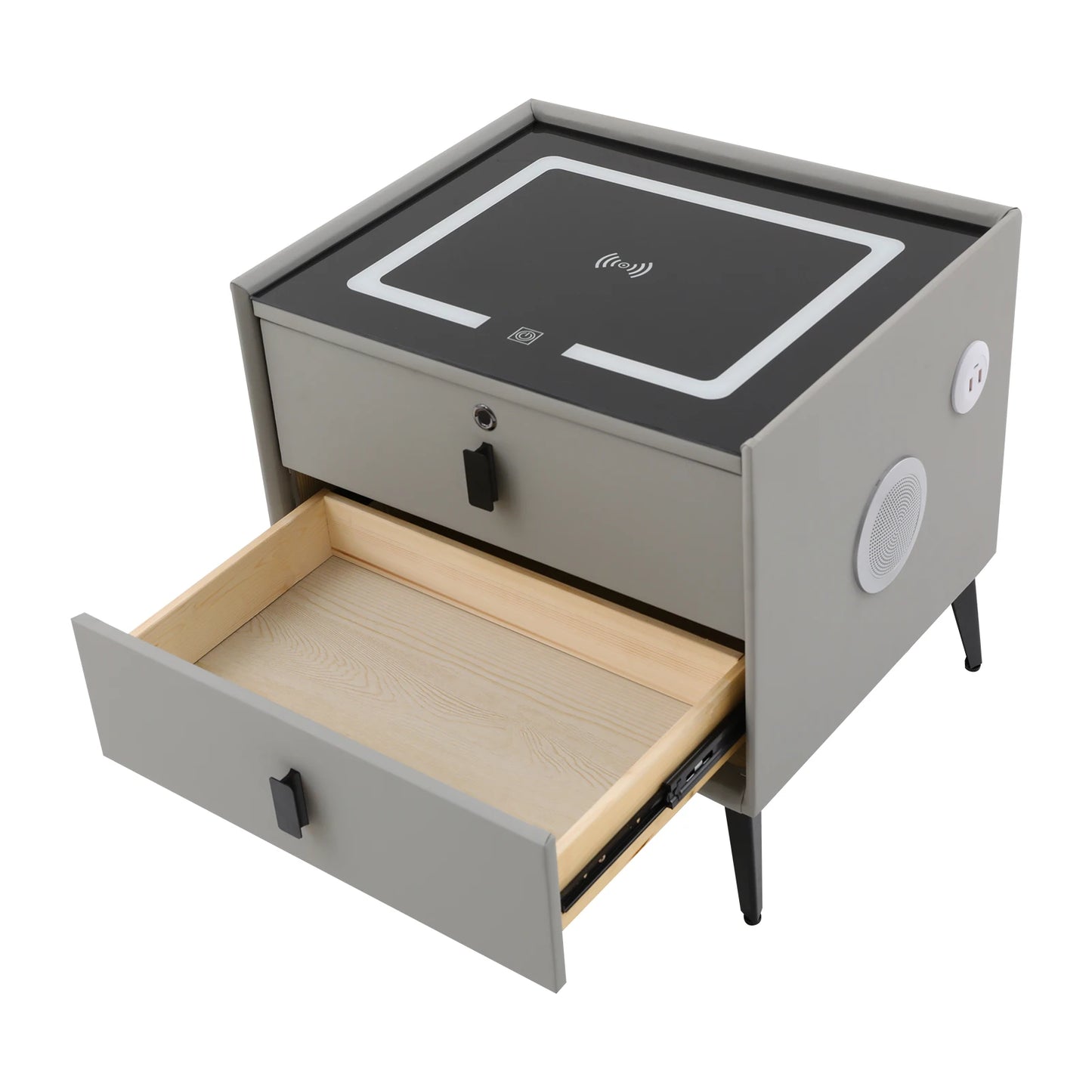 Smart Bedside Table with Bluetooth Speaker USB Wireless Charging and Light