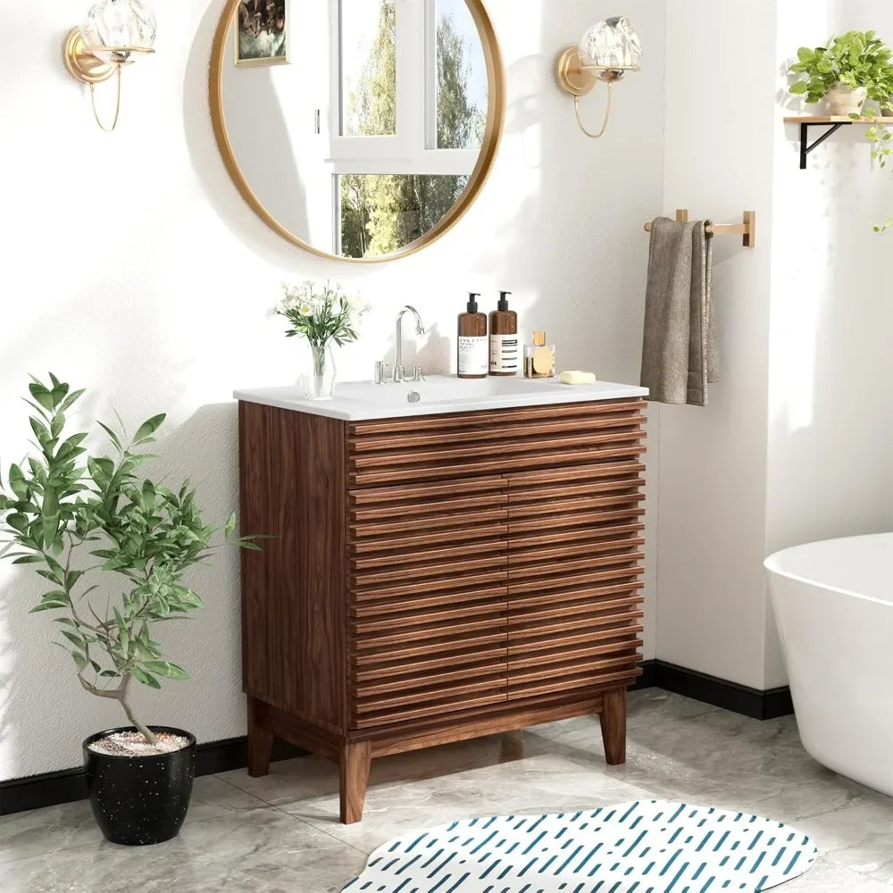 Bathroom Vanity Sink Mid-Century Freestanding Storage Cabinet