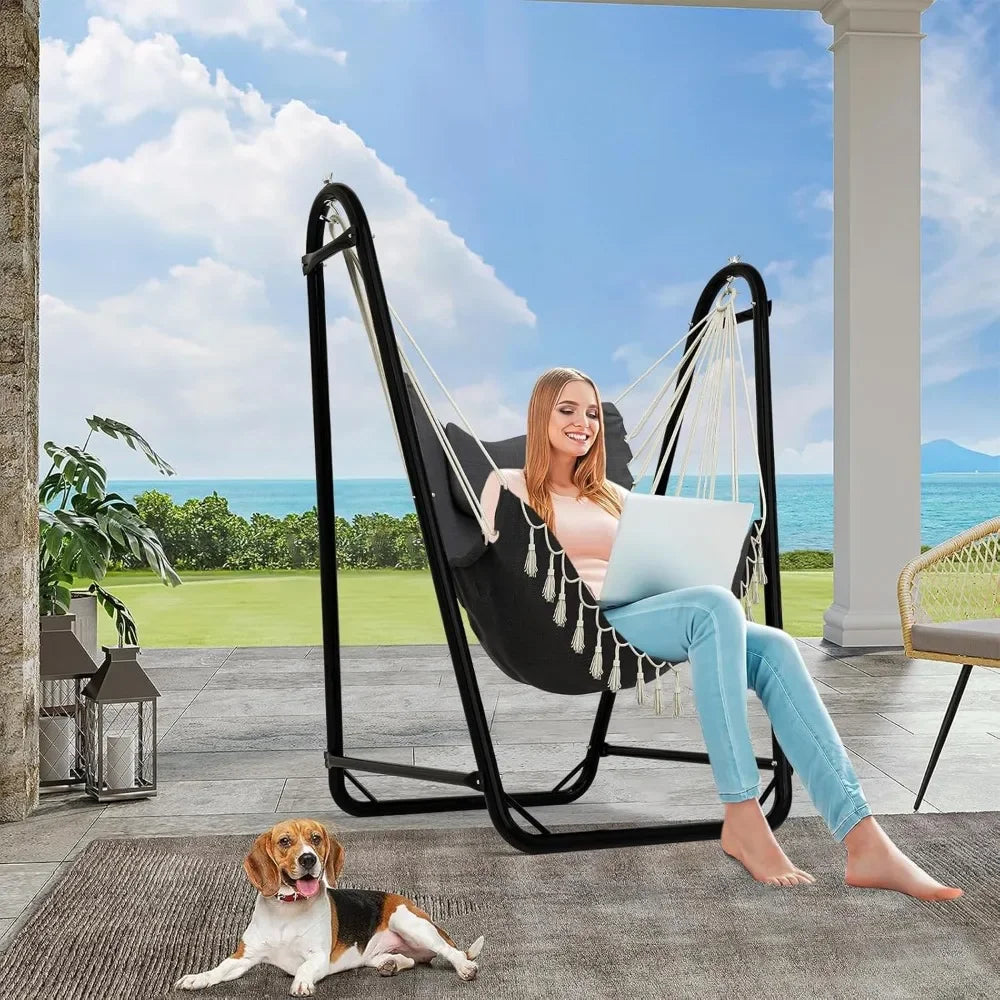 Unique U-Shaped Hammock Chair with Stand Sturdy Rust-Resistant Patio Swing