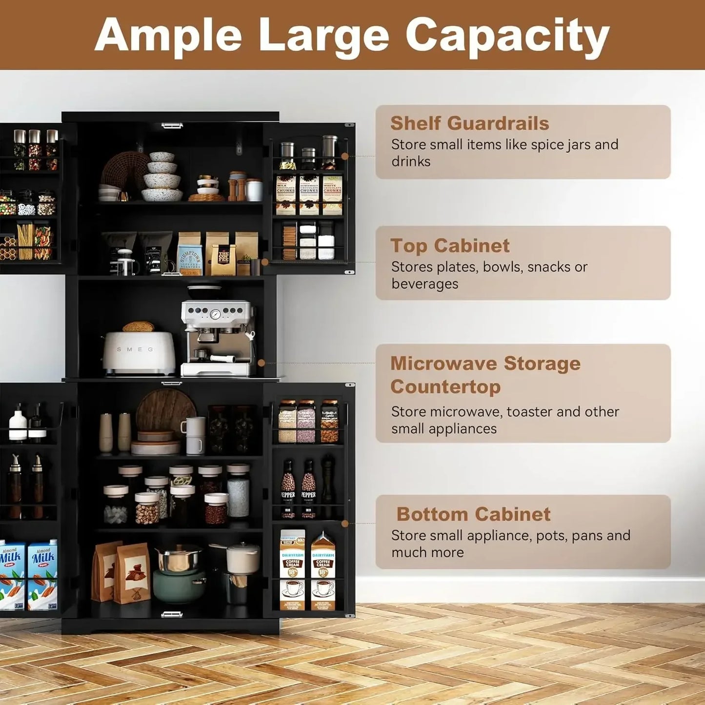 72 Inch Kitchen Pantry Storage Cabinet Freestanding Hutch Utility Cupboard