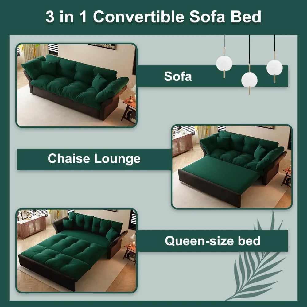 Ljustra 74.8" Queen Pull Out Sofa Bed Luxury Velvet Convertible Couch
