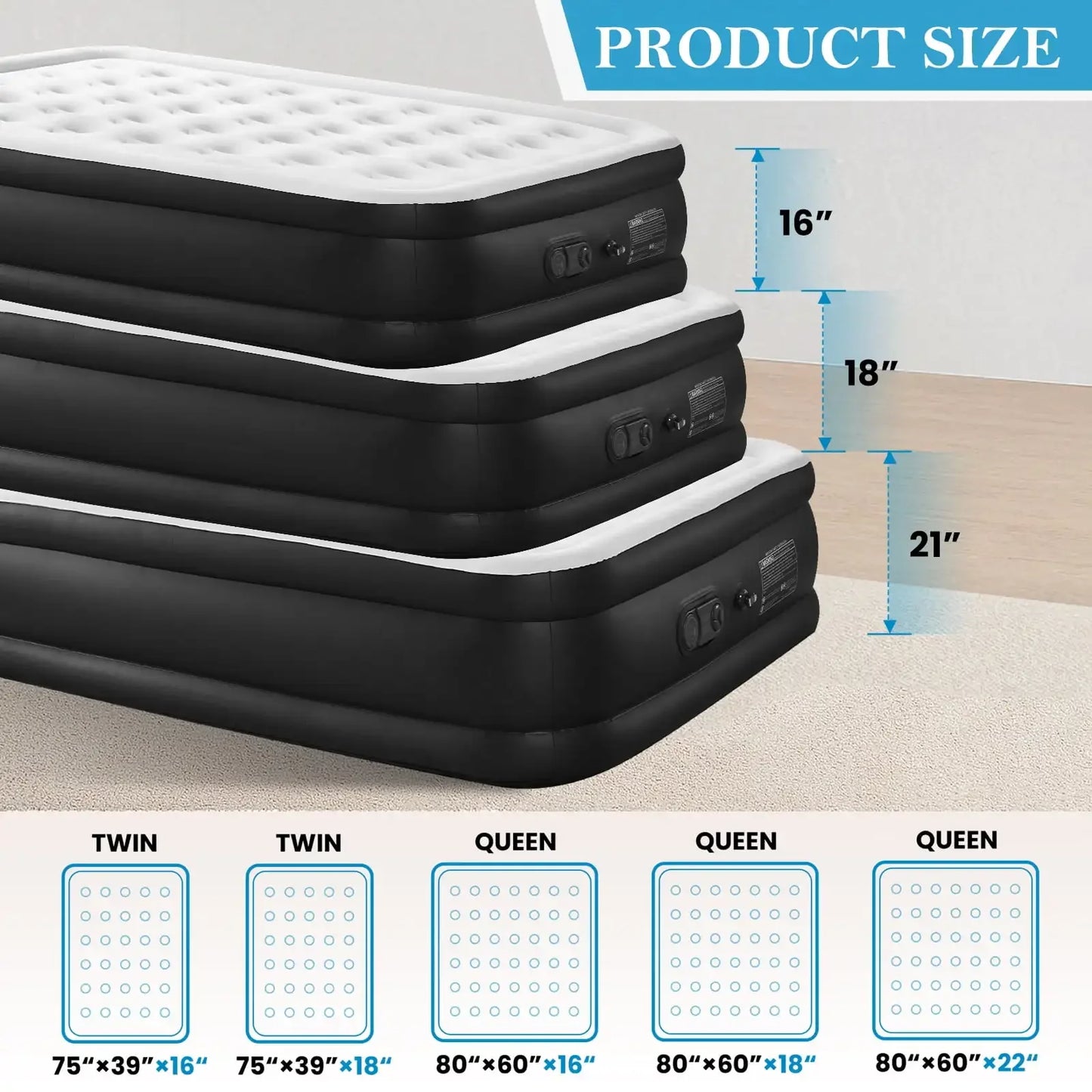 Ljustra Queen Air Mattress 18 Inches Adjustable Built-in Pump