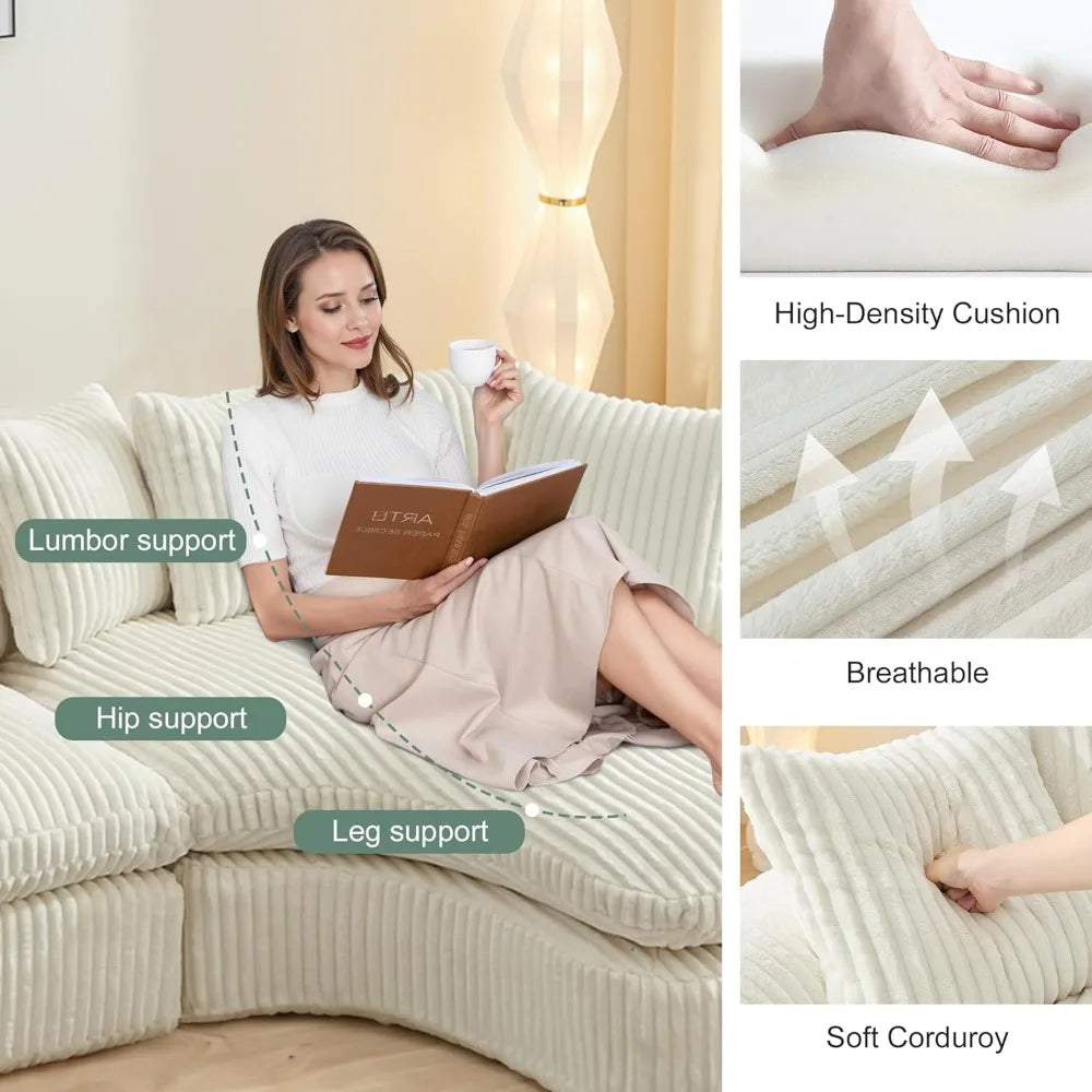 Ljustra Cloud Sectional Sofa L Shaped Couch Large Corduroy for Living Room and Apartments