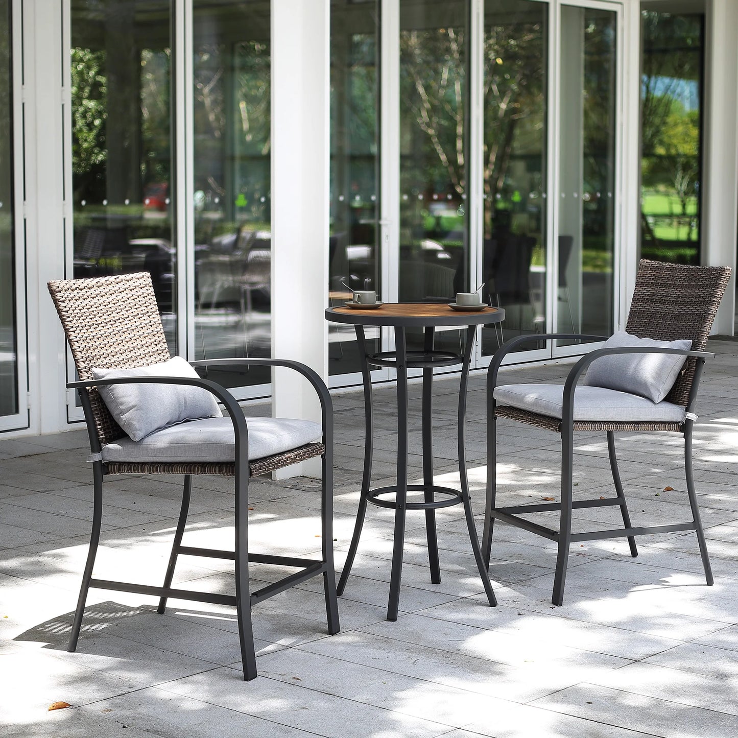 NAGA BAHNA 3pcs Patio Bar Set Rattan Wicker Outdoor Furniture