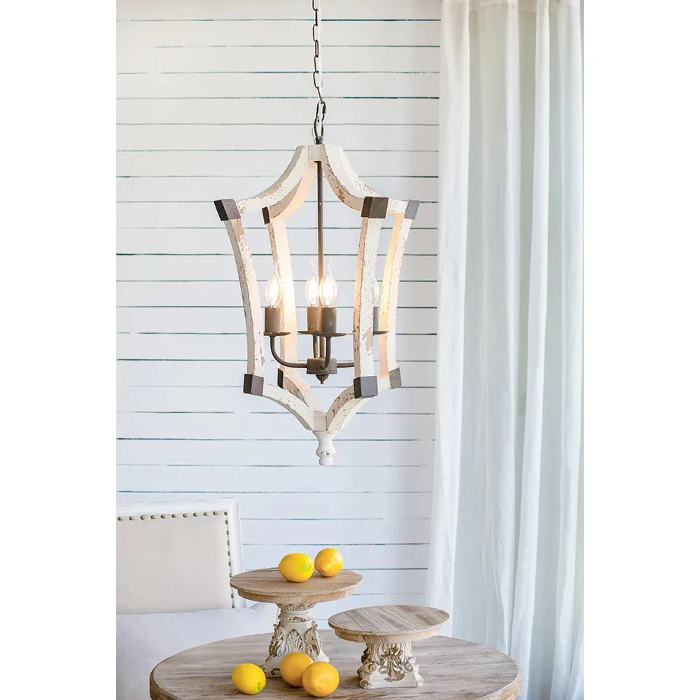 4-Light Wood Chandelier Adjustable Chain Fixture for Dining Room