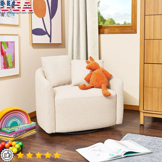 Kids Accent Chair Swivel Base Durable Wood Frame Plush Pillows