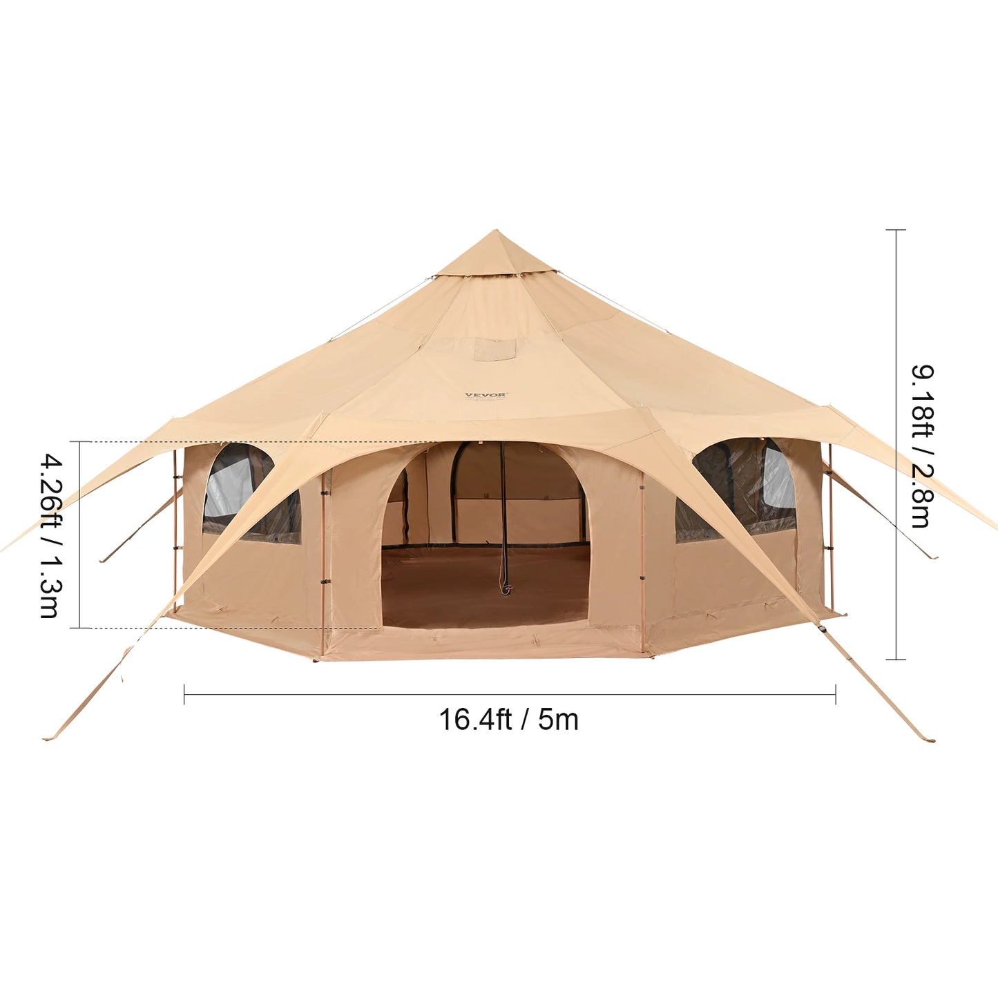 Ljustra Canvas Bell Tent 5m Yurt Tent for 8 People Camping Stove