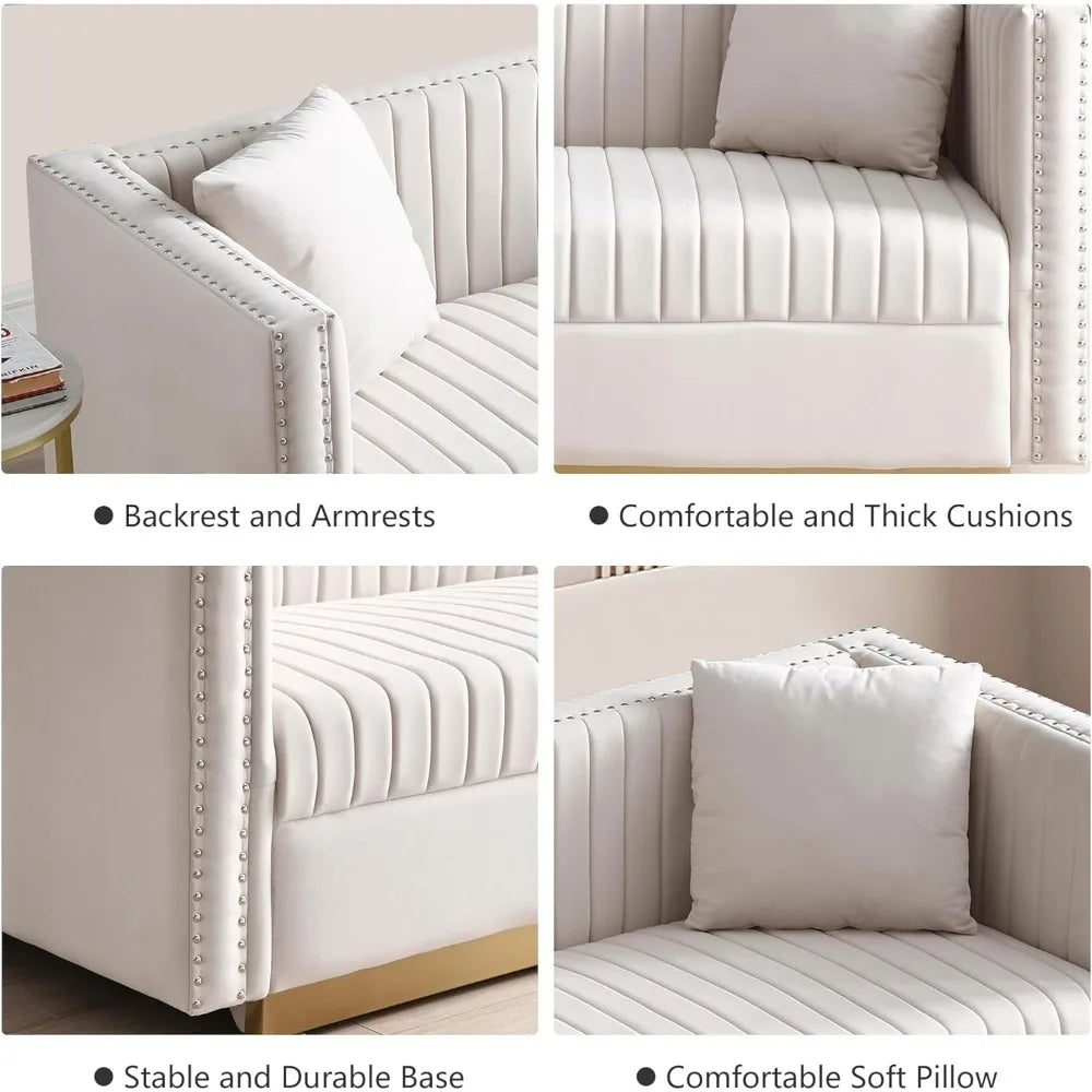 Luxury Velvet Sofa Set with Gold Legs & Pillows – Ljustra Glansheim