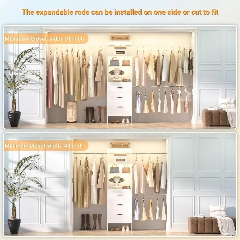 96 Inch Closet Organizer System with 3 Hanging Rods Minimalist Design