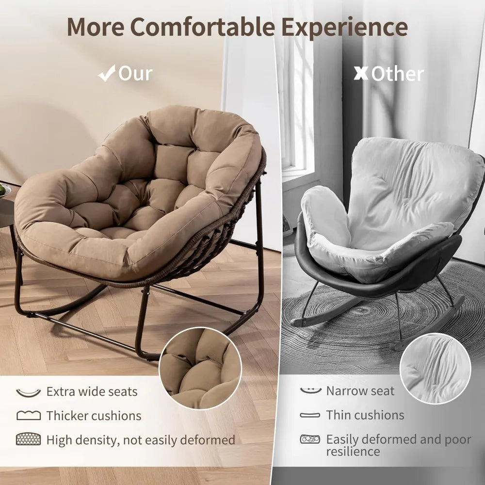 Oversized Papasan Rocking Chair Indoor Outdoor with Padded Cushion