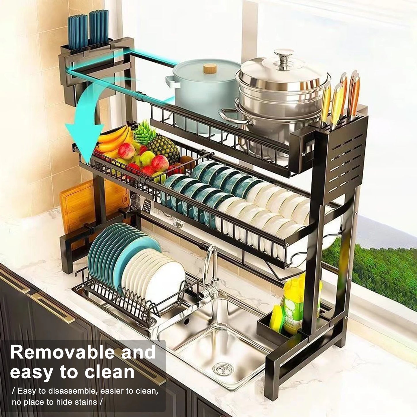 2 Tier Kitchen Storage Shelf Over Sink Adjustable Dish Drying Rack