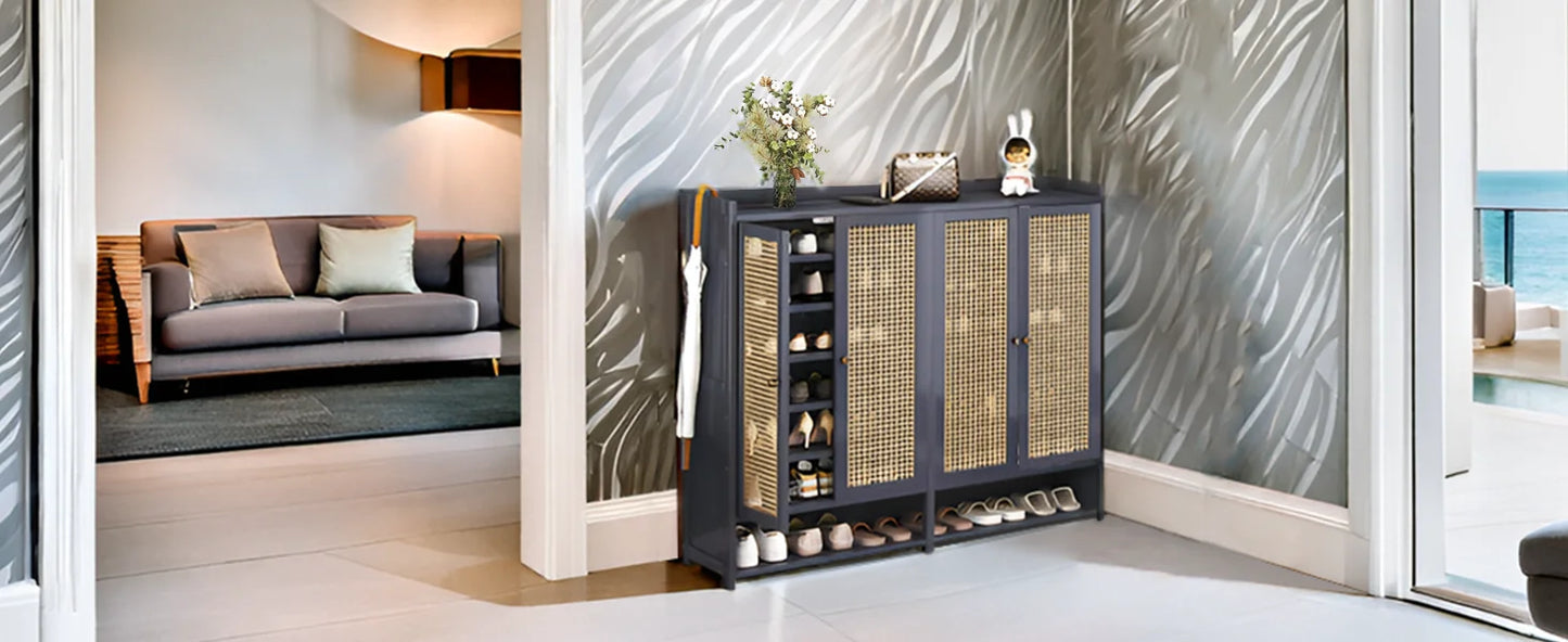 8 Tier Bamboo Shoe Storage Cabinet Freestanding Shoe Rack for Closet