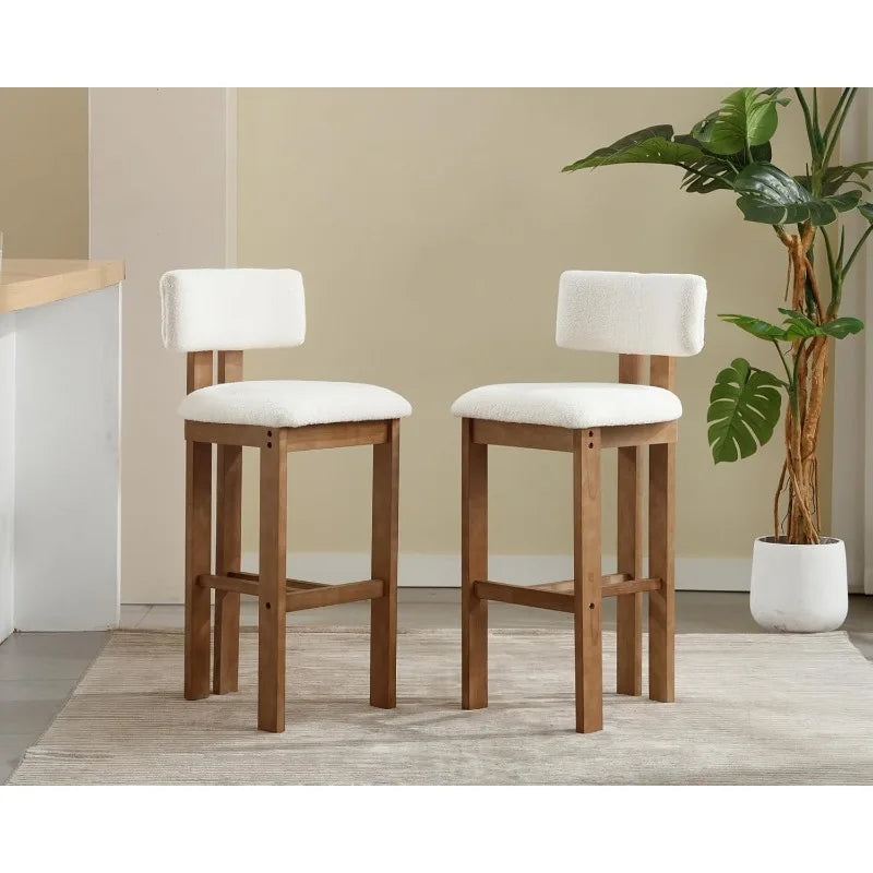 26 Inch Farmhouse Counter Stools Curved Back Sherpa Boucle Set of 2