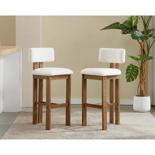 26 Inch Farmhouse Counter Stools Curved Back Sherpa Boucle Set of 2