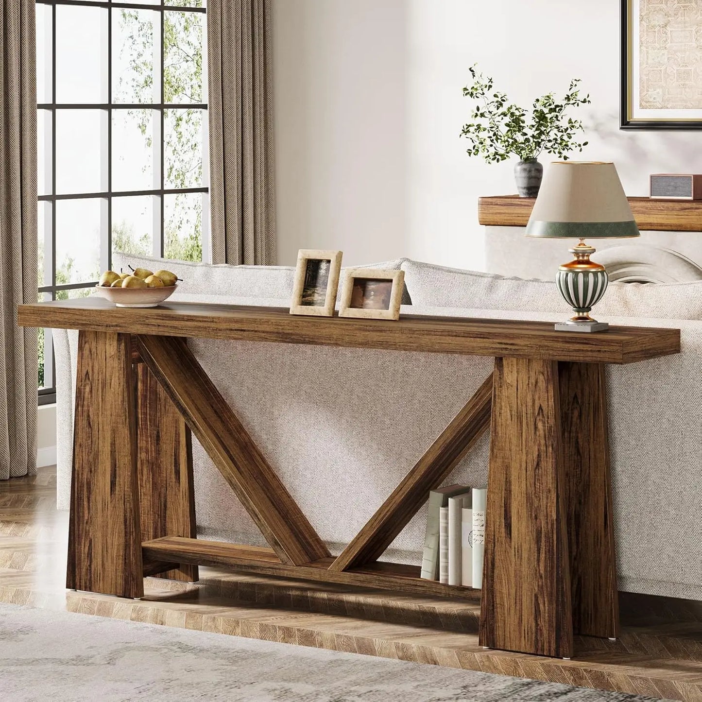 Extra Long Console Table Farmhouse Narrow Sofa Table for Living Room