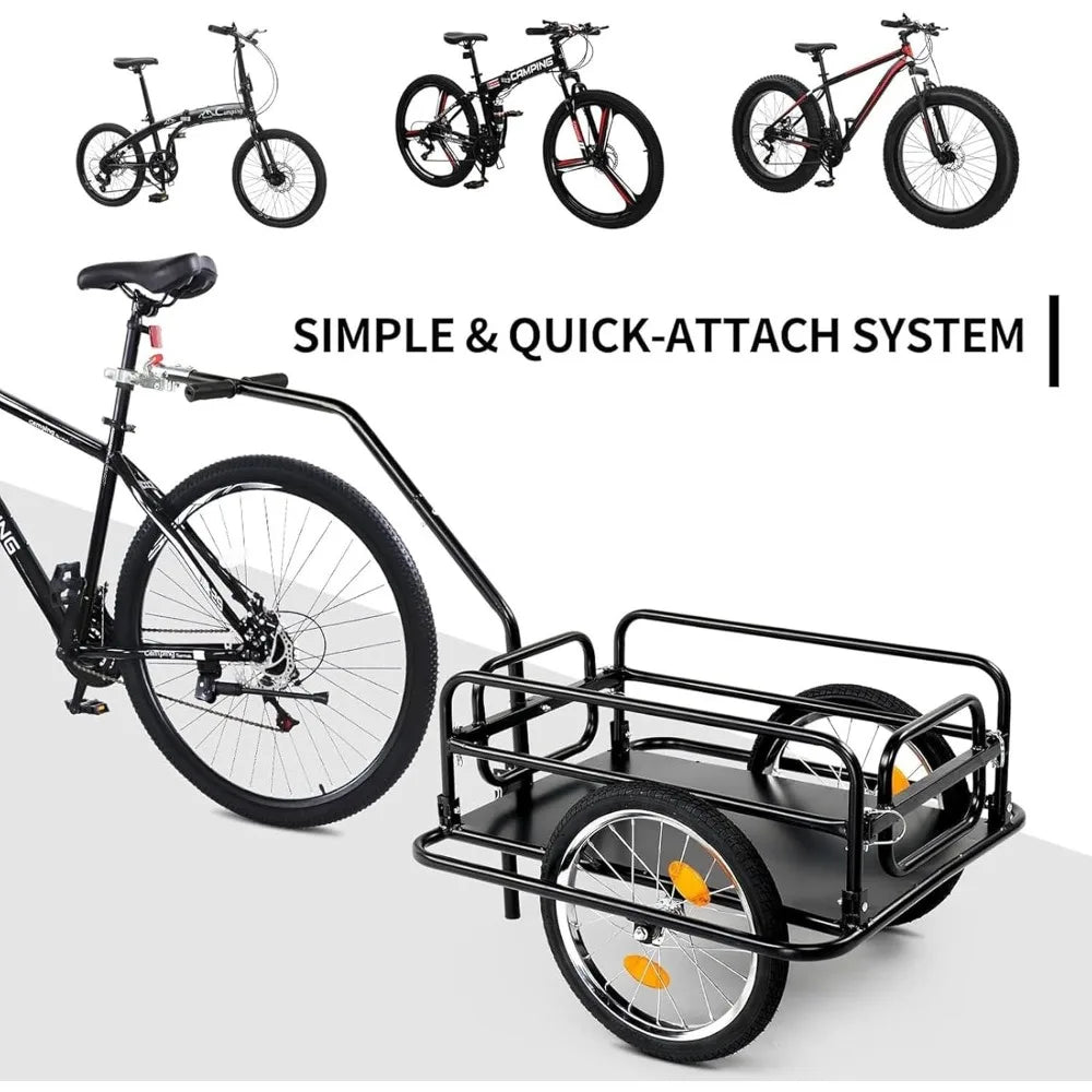Foldable Bike Trailer Heavy-Duty Cargo Cart 70kg Capacity Universal Hitch
