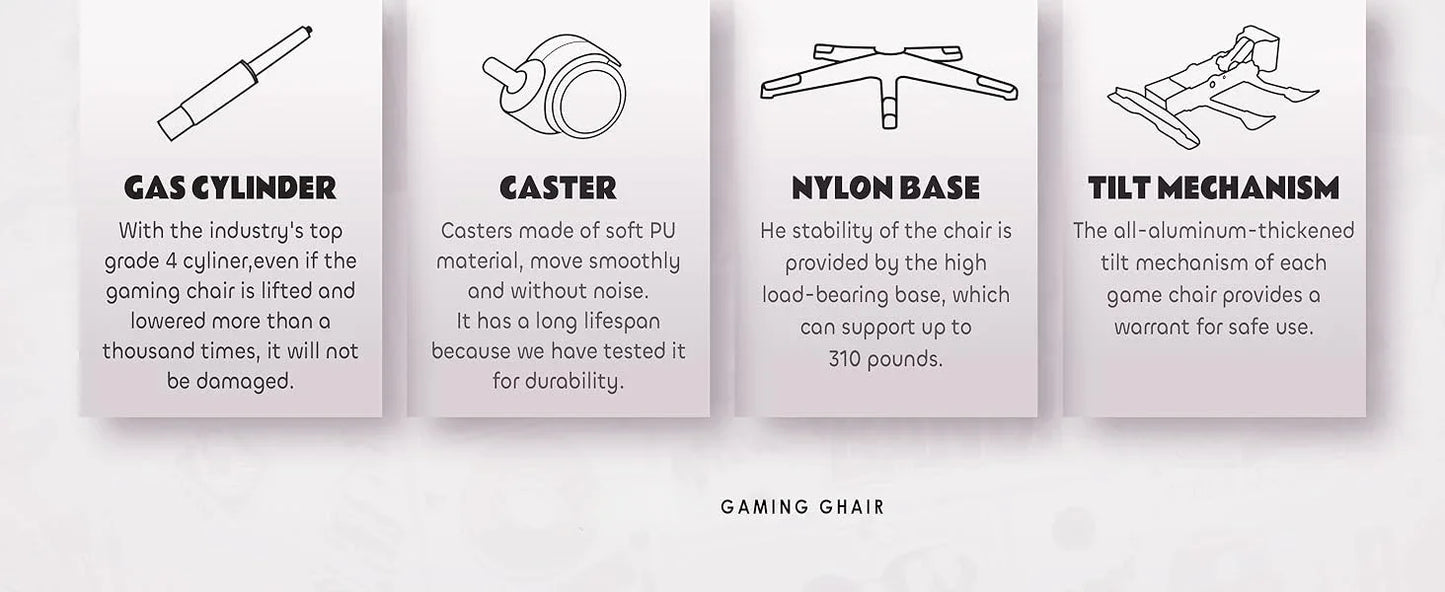 Cute Gaming Chair with Cat Ears Lumbar Cushion Ergonomic Footrest Reclining