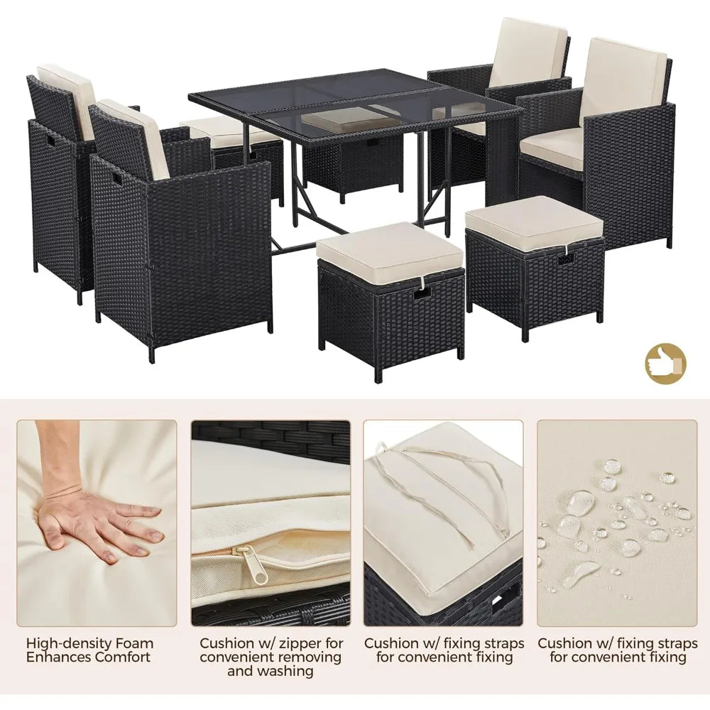 9-Piece Outdoor Rattan Dining Set Space Saving Wicker Furniture