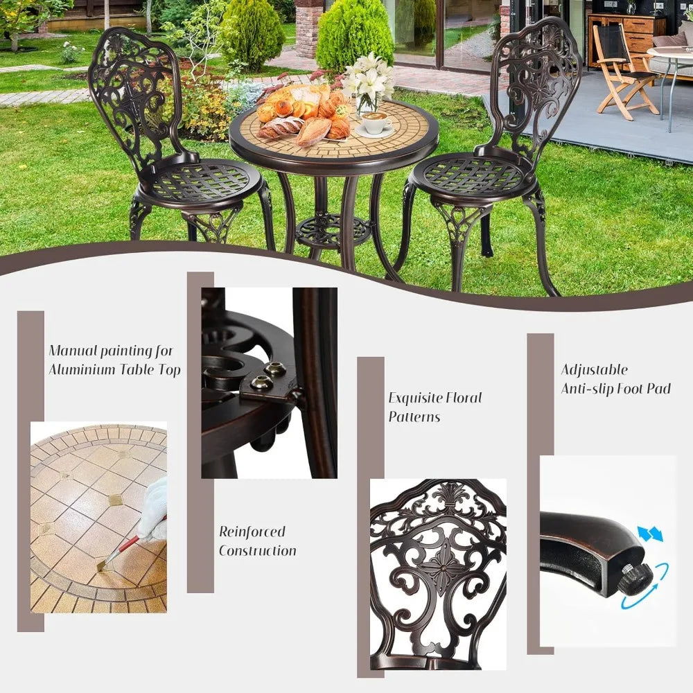Ljustra 3 Pieces Patio Bistro Set Cast Aluminum Outdoor Table Chairs