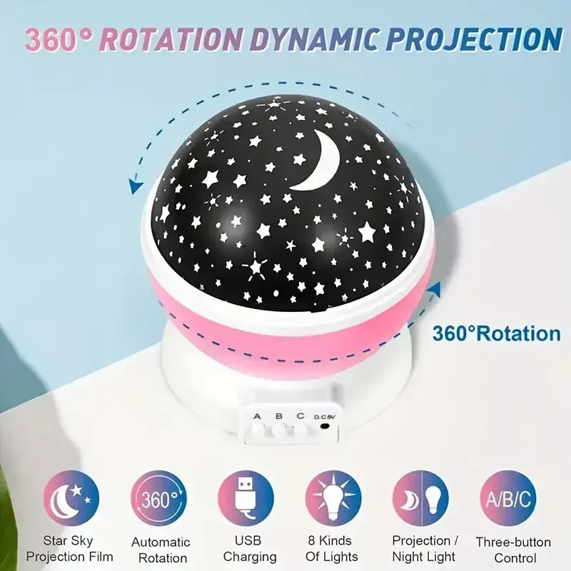 USB Starry Night Light Projector 360° Rotatable 9 Color Modes