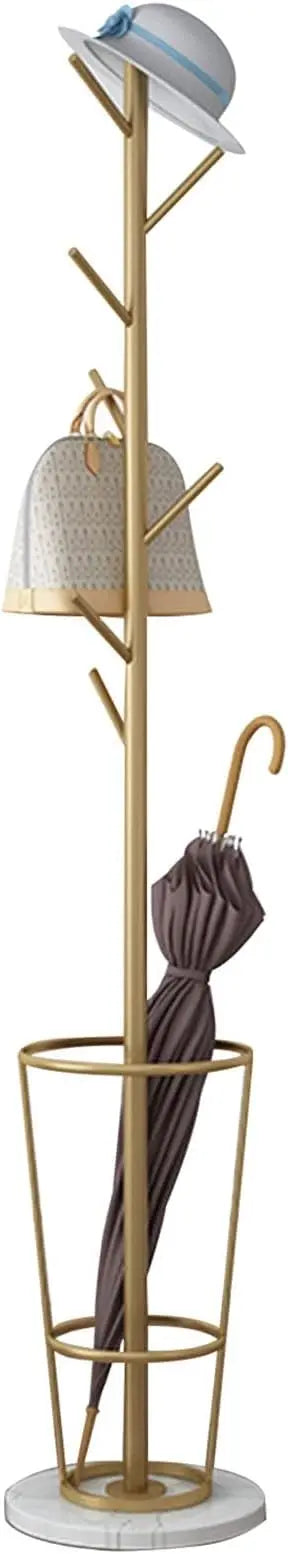 Freestanding Iron Umbrella Stand Coat Rack with Marble Base 7 Hooks