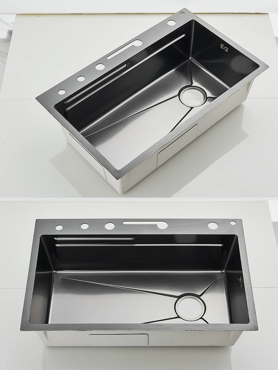 Large Stainless Steel Kitchen Sink 75x45cm with Faucet Digital Display