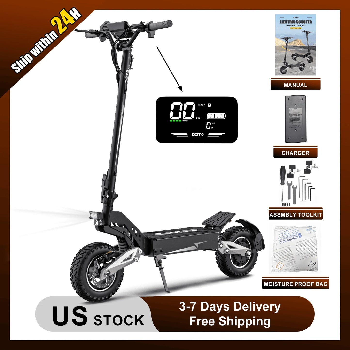 Ljustra Electric Scooter 31mph 900W Off-Road Adult E-Scooter