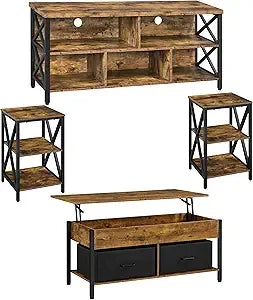 4 Piece Modern Living Room Table Set with TV Stand Coffee End Tables