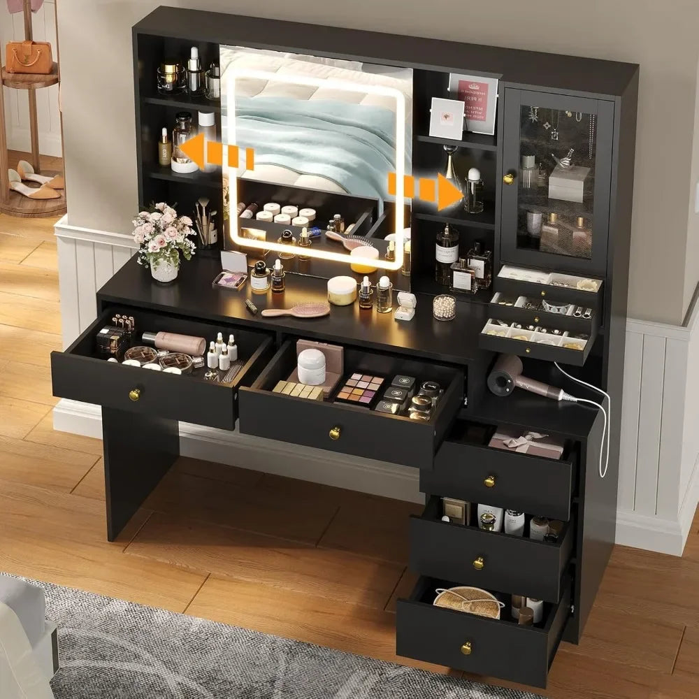 Makeup Vanity Desk with Sliding Mirror Jewelry Organizer and 5 Drawers