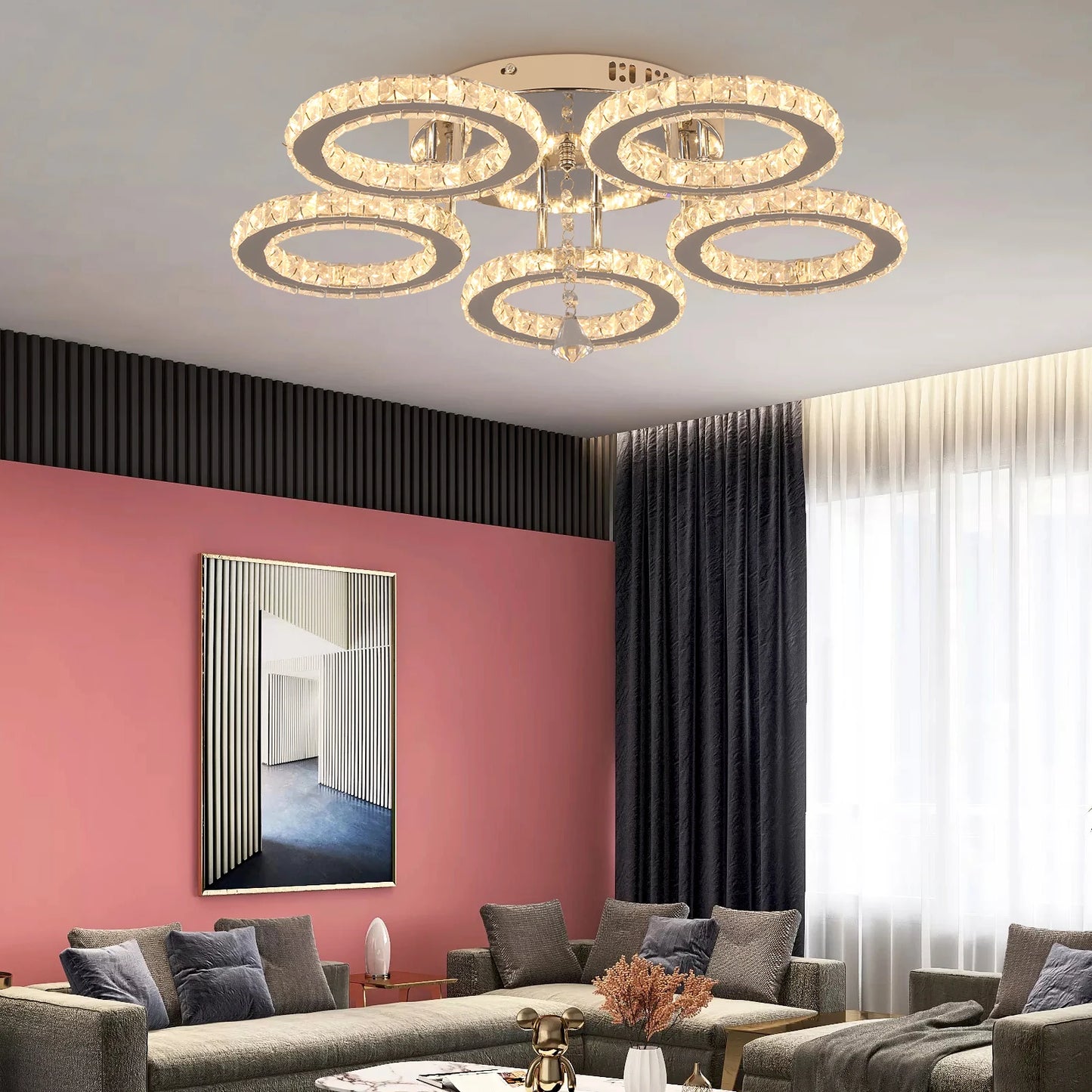 Modern K9 Crystal Chandelier Ceiling Light Fixture LED Pendant Lamp