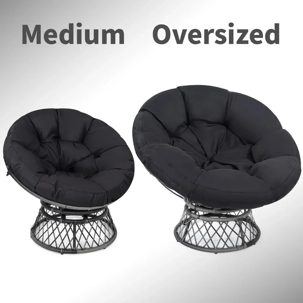 Oversized Rattan Papasan Chair 360° Swivel Waterproof Cushion