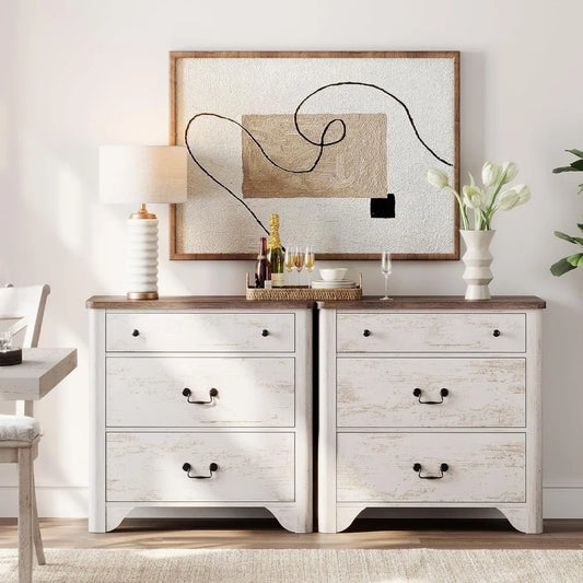 31.5" Wide End Tables Set of 2 Nightstand Large Storage Farmhouse Style