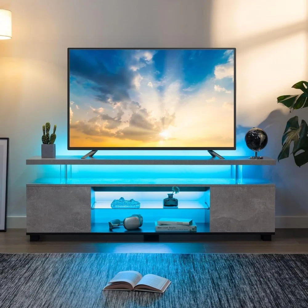 Grey LED TV Stand Modern Entertainment Center for 65 Inch TV
