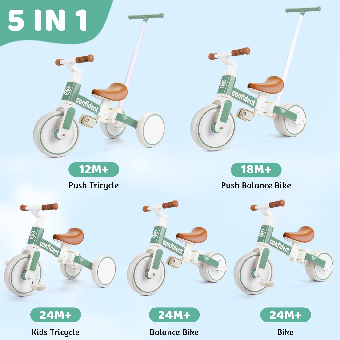 Baby Balance Bike Toddler Trike with Parent Steering Push Handle