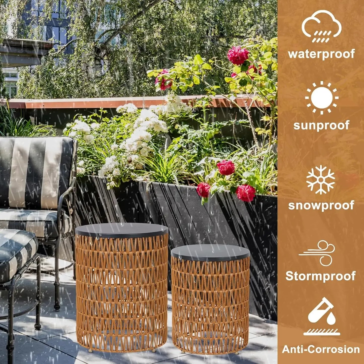 Outdoor Side Table with Dimmable Light Remote Control 2-Pack