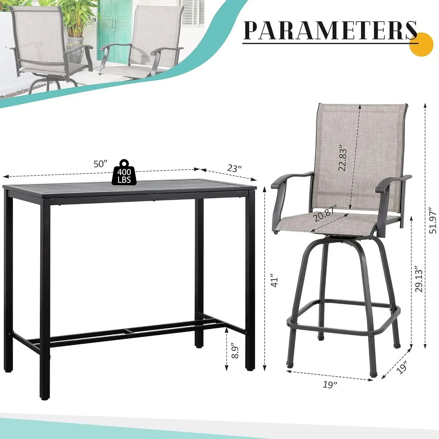 5 Piece Patio Swivel Bar Set Outdoor High Top Bistro Set for Garden