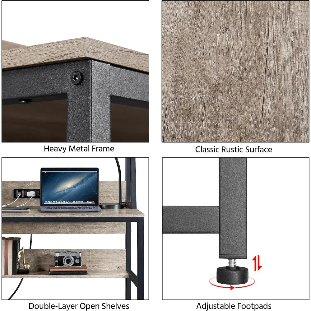 Home Office Writing Desk with USB Ports Power Outlets Compact Storage