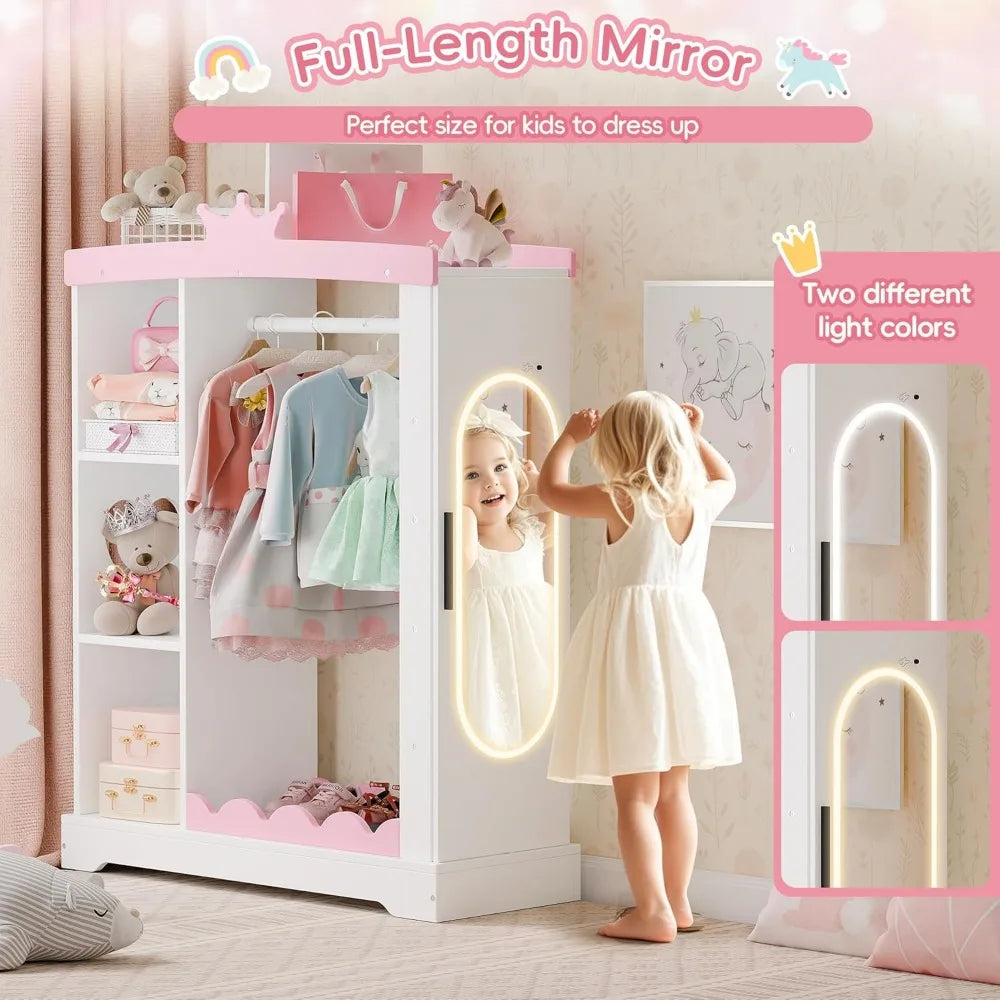 Kids Armoire Jewelry Cabinet Dress Up Storage Mirror Shelves Closet