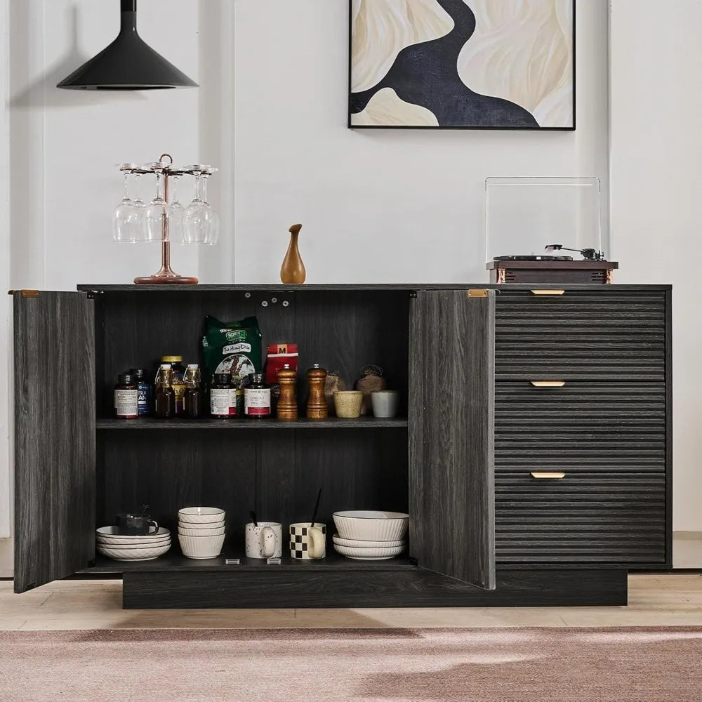 55 Inch Large Fluted Sideboard Buffet Cabinet Modern Storage Table