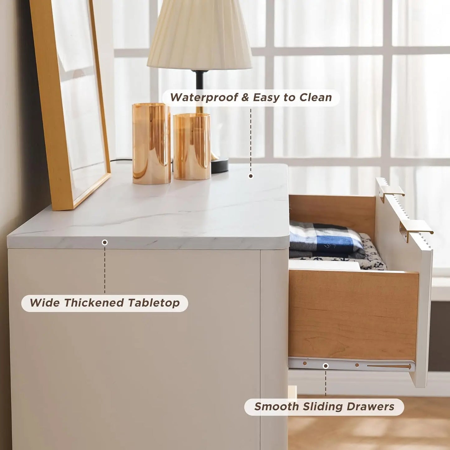 Fluted 5 Drawer Storage Dresser Tall Modern Chest Wooden Organizer