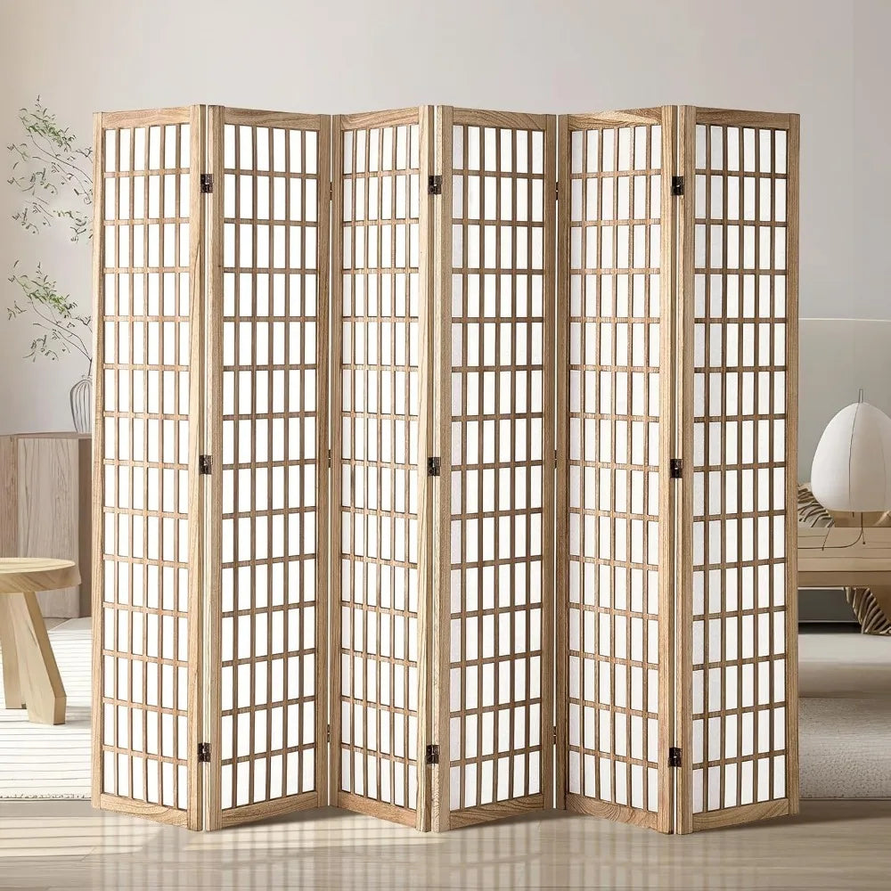 Japanese 6 Panel Wood Folding Room Divider Privacy Screen Indoor Decoration
