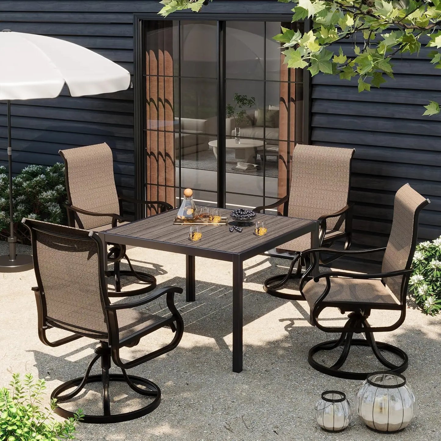 Patio Swivel Chairs Set of 4 Outdoor Dining Chairs Textilene Metal Frame