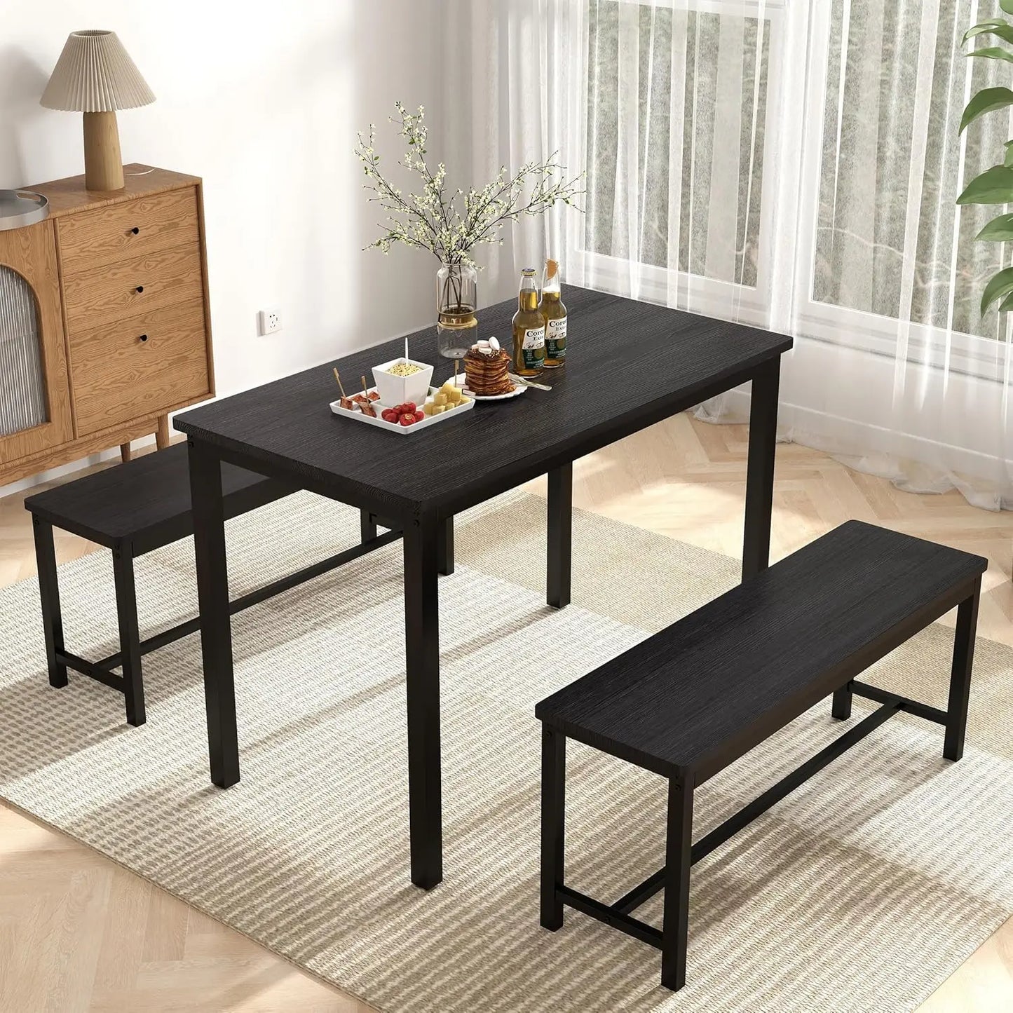 Dining Table Set for 4 with Benches Modern Kitchen Furniture