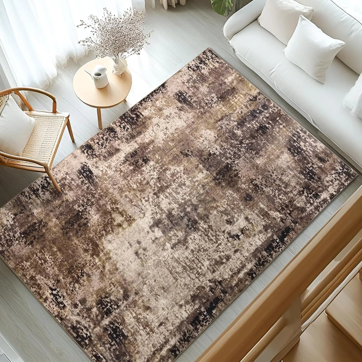 Large Modern Abstract Area Rug Boho Vintage Machine Washable Non Slip