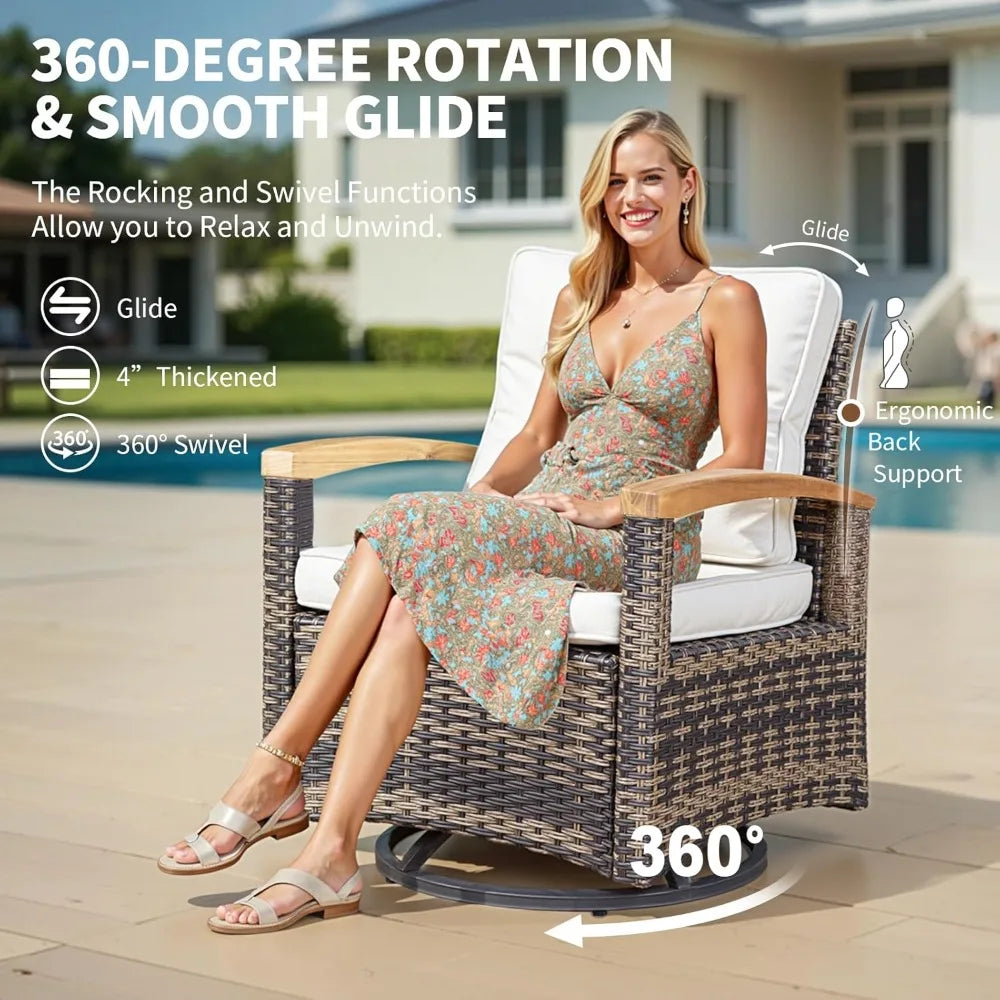 3 Piece Outdoor Swivel Rocker Patio Bistro Set with Side Table