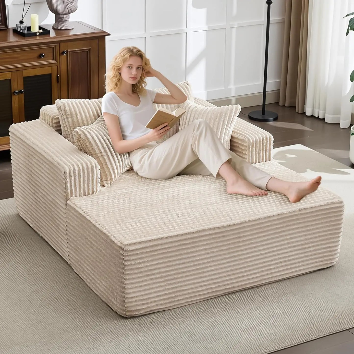 61 Inch Oversized Chaise Lounge Chair Indoor Sofa Bed with Pillows