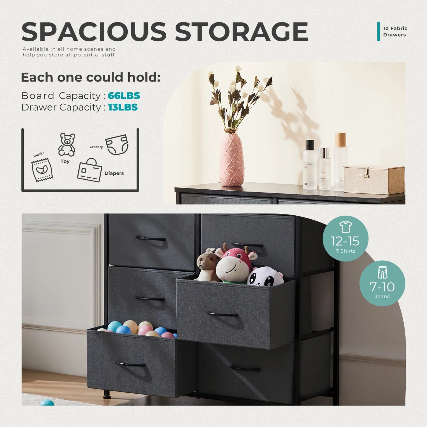 Ljustra Bedside Table Storage Cabinet with 10 Fabric Drawers